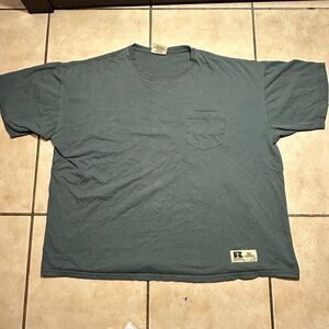 Vintage 90's Russell Athletic Pro Cotton Pocket Tee Olive Green Mens Size XXL